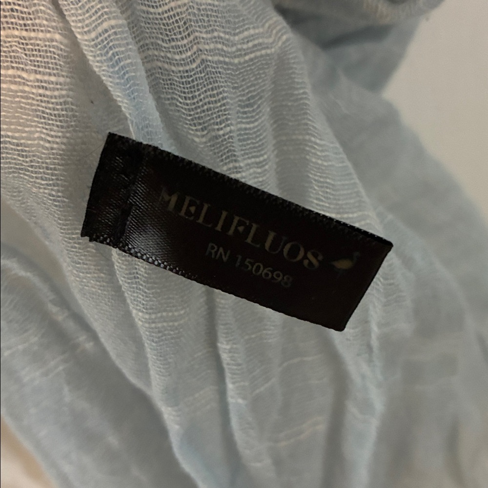 Melifluos Light Blue & Cream Head Wrap Scarf Fringe Sheer - Picture 4 of 5